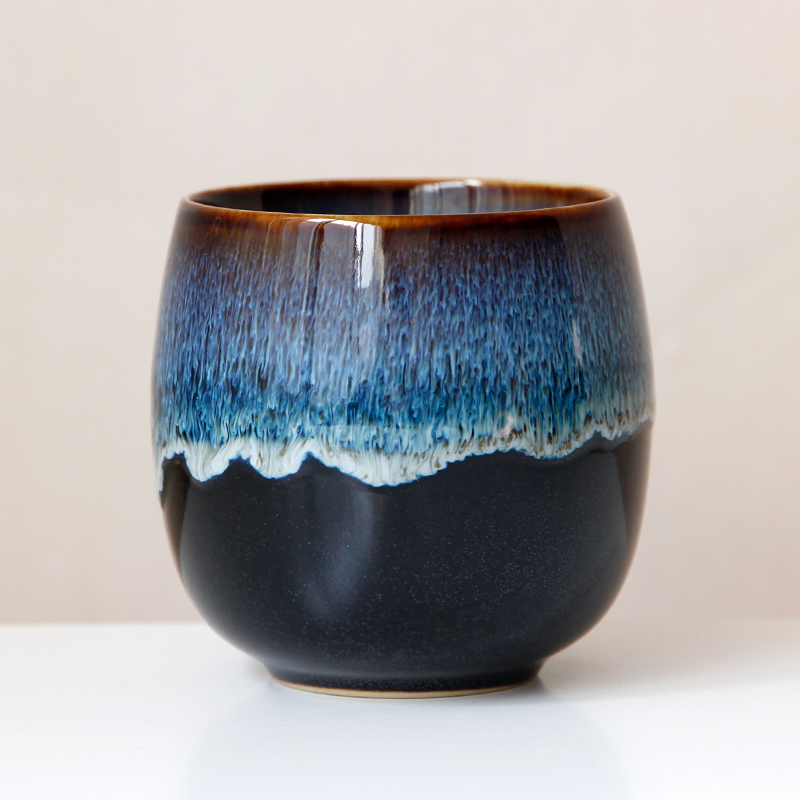 Ocean Wave Japanese Ceramic Cup Retro Handleless