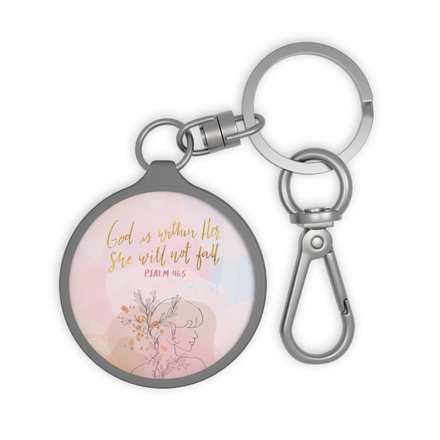 God is Within Her, She will not fall, Psalm 46:5 Bible Verse Keyring Tag