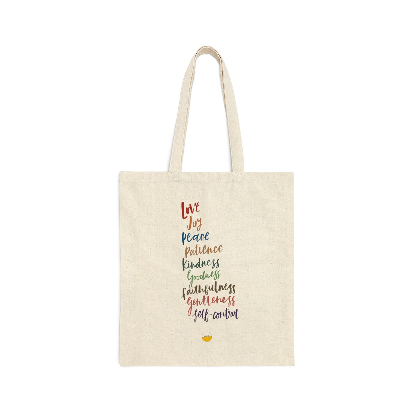 Fruit of the Spirit Hand lettered Cotton Canvas Tote Bag, Galatians Bible Verse Bag