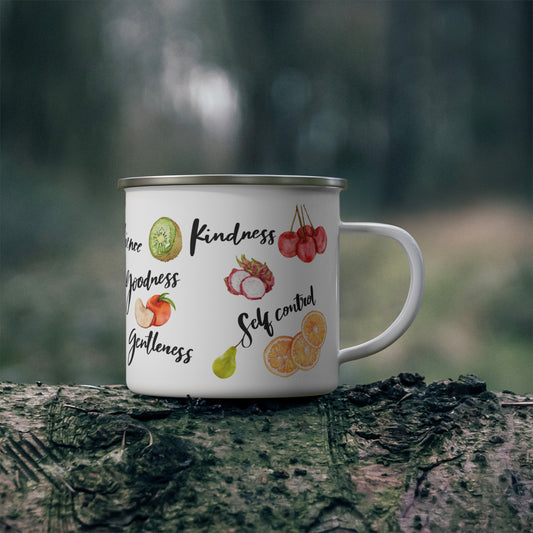 Fruit of the Spirit Enamel Coffee Cup | Galatians 5: 22 - 23 Bible Verse Coffee, Tea Camping Metal Cup