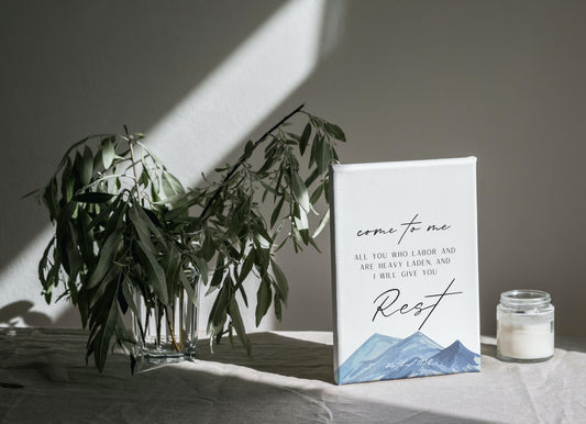 Come to Me I will give you Rest, Matthew 11:28 Bible Verse Wall Art , Christian Scripture Framed Canvas