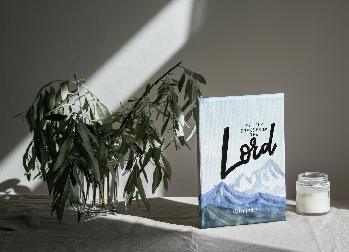 My help comes from the Lord Framed Canvas Wall Art | A song of ascents Mountains Psalm 121 2 Bible Verse Canvas Print | Christian Home Decor