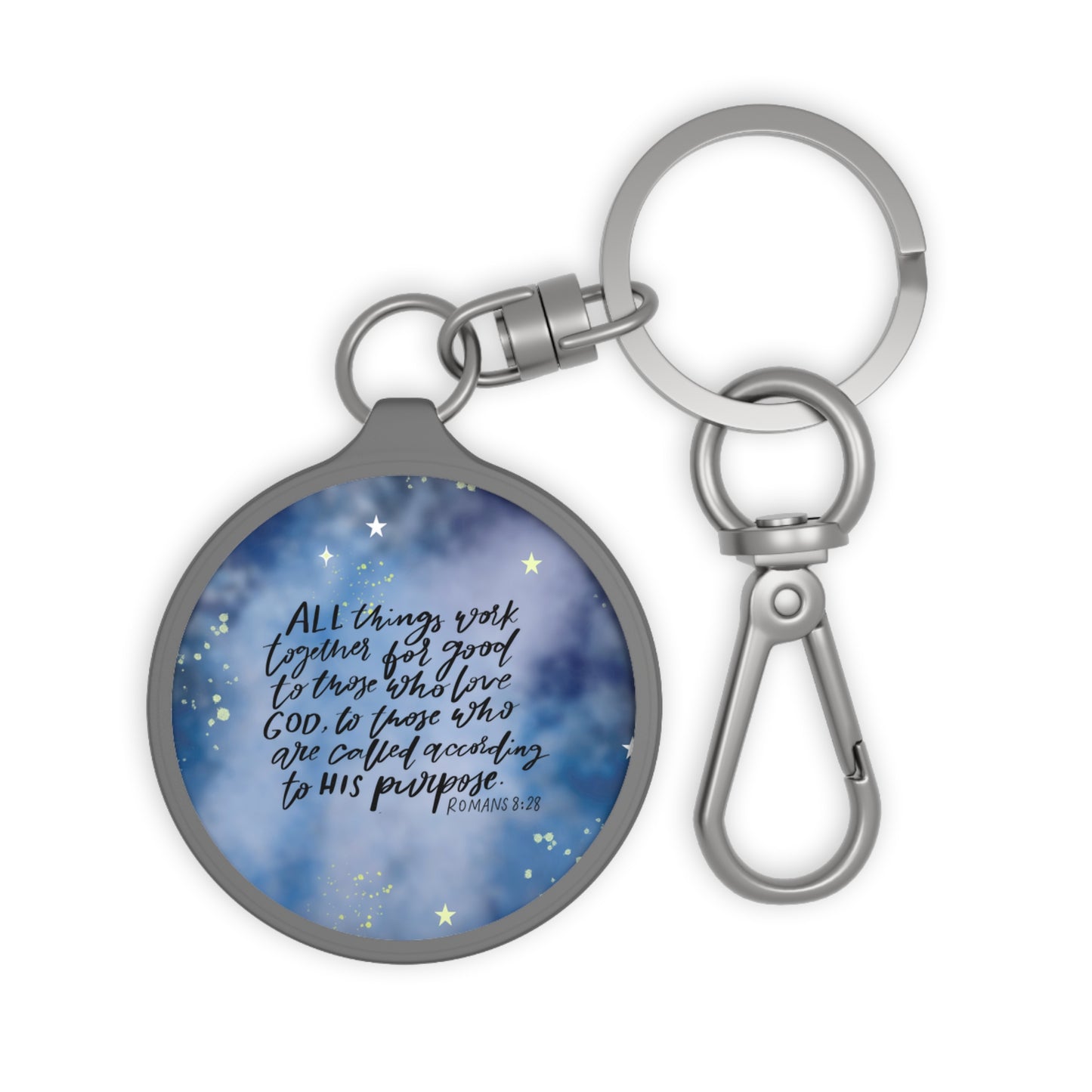 God works all things together for Good, Romans 8:28 Bible Verse Keyring Tag