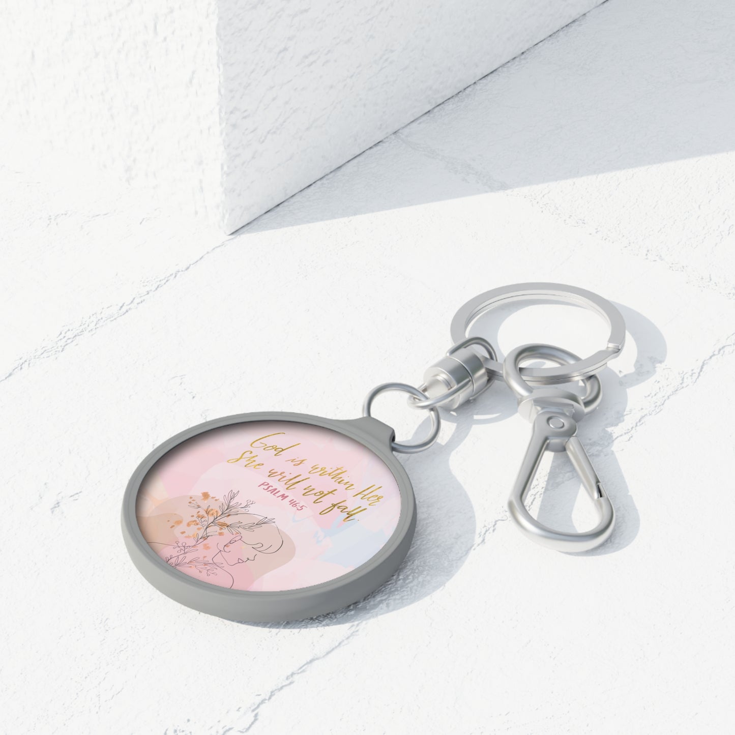 God is Within Her, She will not fall, Psalm 46:5 Bible Verse Keyring Tag