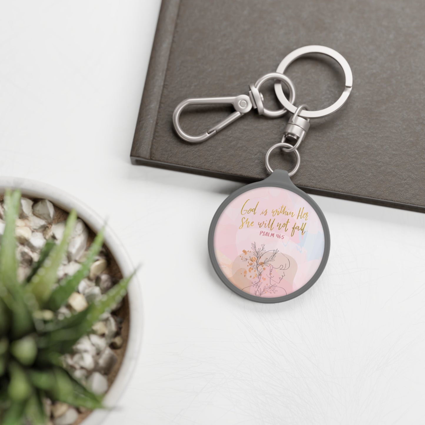 God is Within Her, She will not fall, Psalm 46:5 Bible Verse Keyring Tag