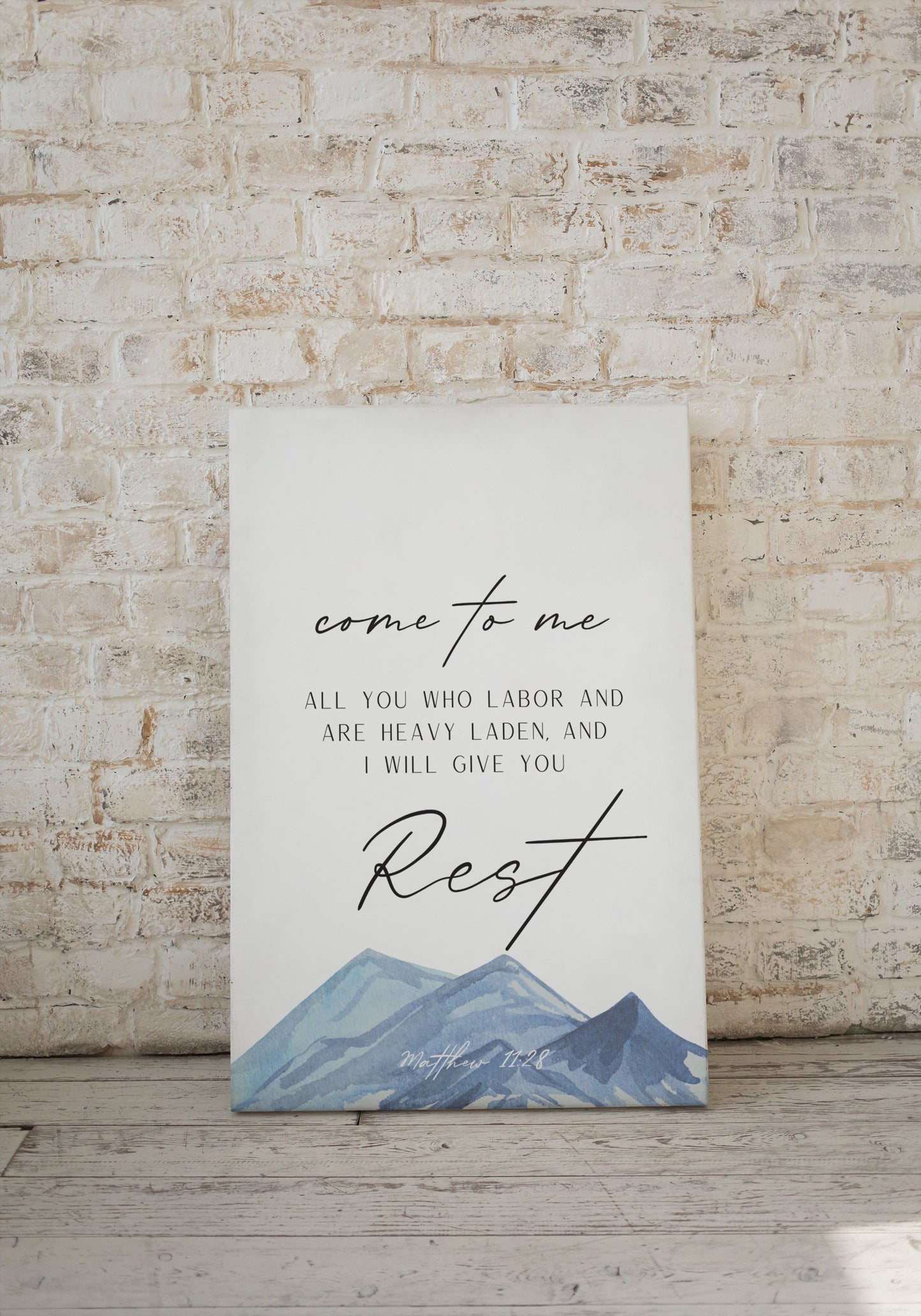 Come to Me I will give you Rest, Matthew 11:28 Bible Verse Wall Art , Christian Scripture Framed Canvas