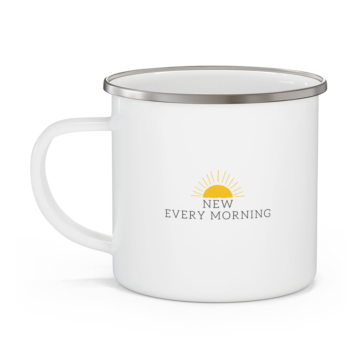 New Every Morning Christian Camping Mug Bible Verse Lamentations Coffee, Tea Metal Mug Enamel Cup