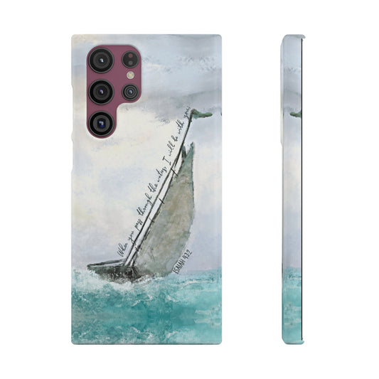 When you pass through the waters, I'll be with you Phone Case | Isaiah 43:2 Ocean themed Bible Verse Phone Case