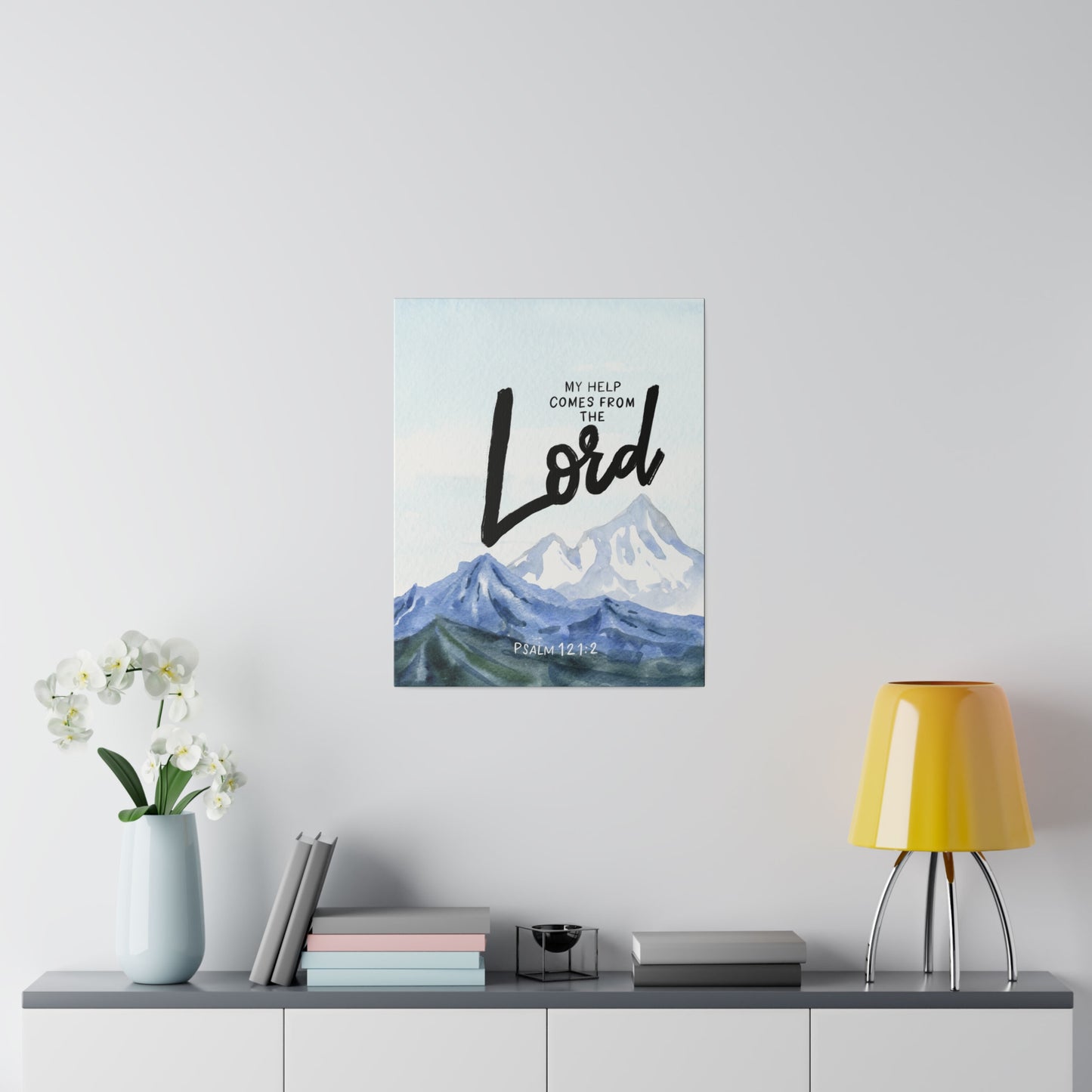 My help comes from the Lord Framed Canvas Wall Art | A song of ascents Mountains Psalm 121 2 Bible Verse Canvas Print | Christian Home Decor