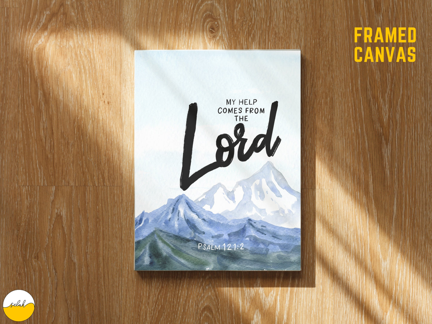 My help comes from the Lord Framed Canvas Wall Art | A song of ascents Mountains Psalm 121 2 Bible Verse Canvas Print | Christian Home Decor