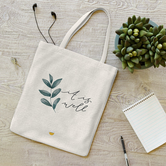 It is well with my soul Cotton Linen Tote Bag | Hand lettered, handmade Tote Bag with Christian Hymn