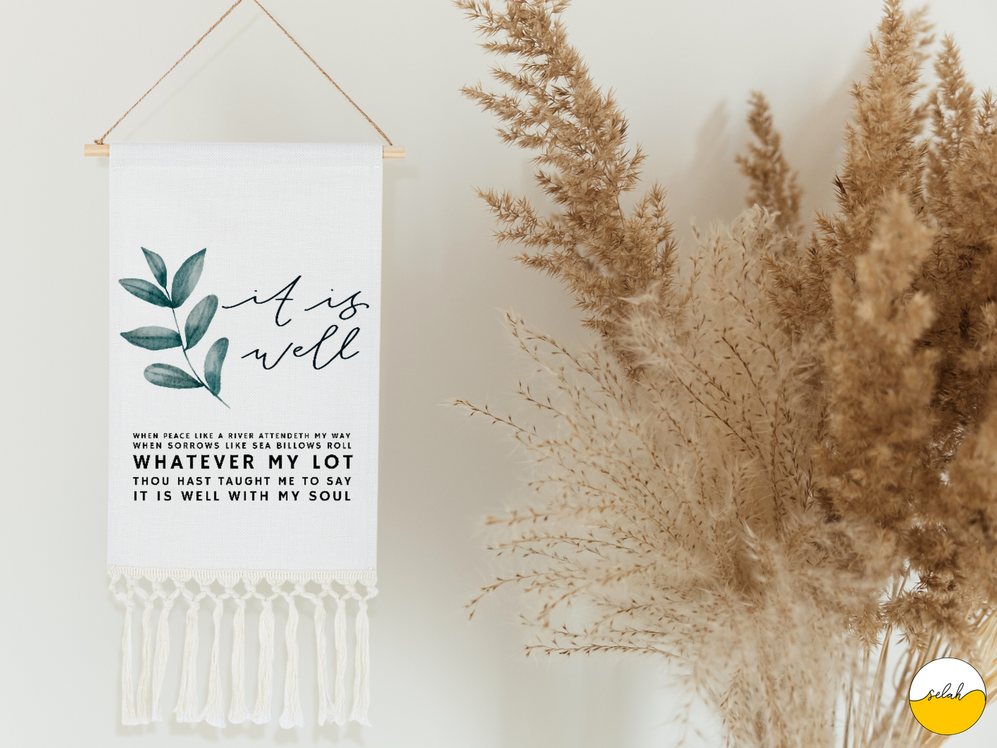 It is Well with my Soul Tapestry, Bible Verse Linen Tapestry with Tassel | Christian Wall Hanging