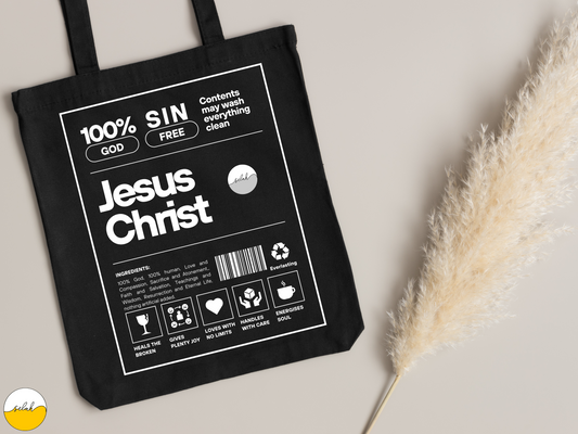 Jesus Christ Creative Canvas Tote Bag | Christian Tote Bag | Jesus is King Ingredients List Label Bible Verse Canvas Bag