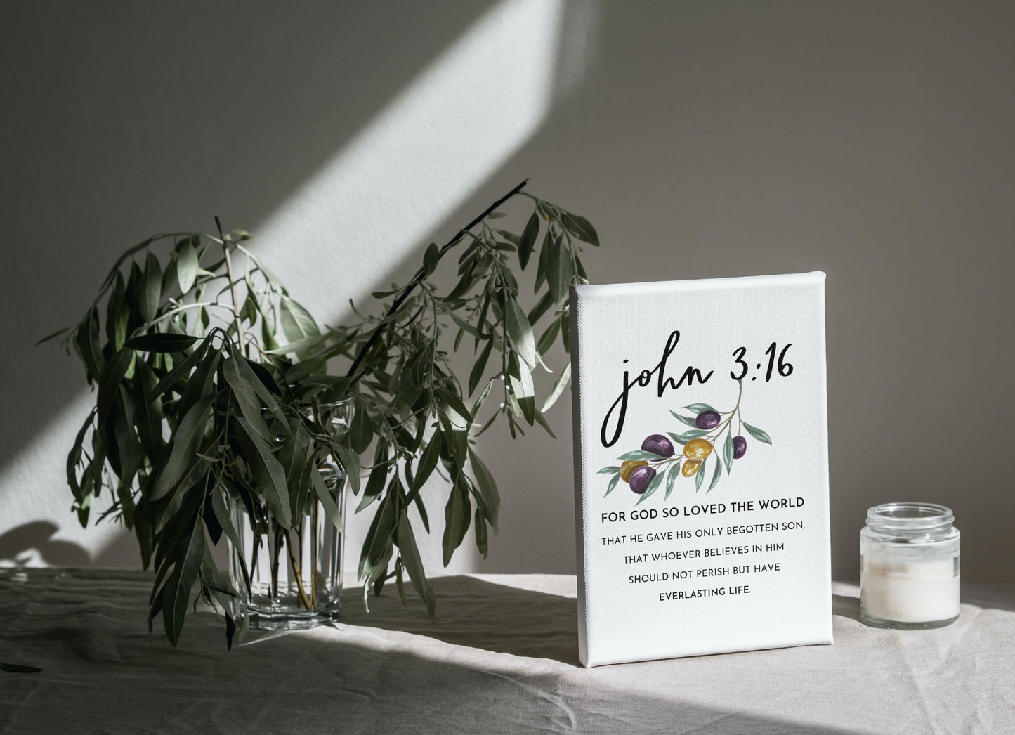 John 3:16 Framed Canvas Wall Art | For God So loved the World Bible Verse Canvas Print | Christian Home Decor