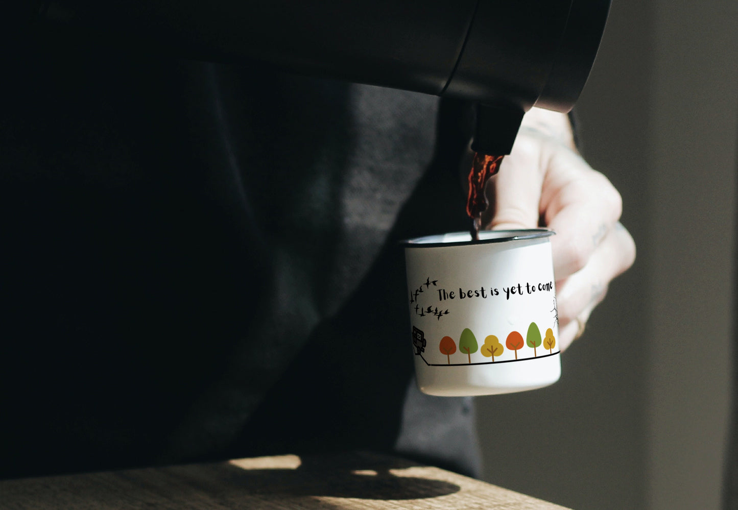 The Best is Yet to Come Stainless Steel Enamel Cup | Doodle Art Camping Mug
