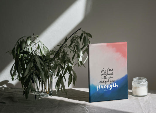 The Lord will Stand with you and give you Strength | 2 Timothy 4:17 Bible Verse Stretched Canvas Framed Wall Art