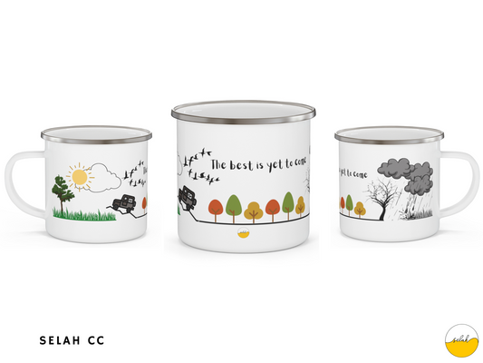 The Best is Yet to Come Enamel Mug for Camping, Christian Bible Verse and Doodle Art Cup, Christian Gift Idea