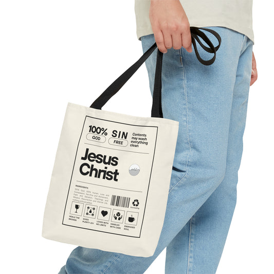 Jesus Christ Creative Canvas Tote Bag | Christian Tote Bag | Jesus is King Ingredients List Label Bible Verse Canvas Bag