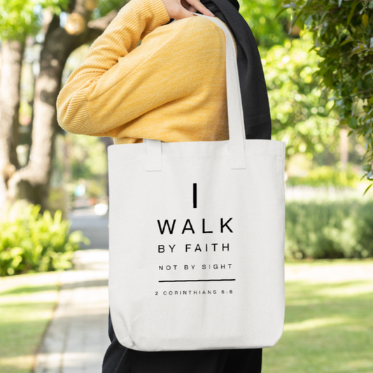 I Walk By Faith Canvas Tote Bag, Bible Verse Bag, Christian Accessories