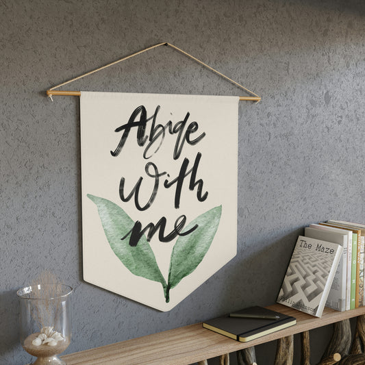 Abide with me Beige Pennant, Bible Verse Wall Tapestry Pennant with Wood dowel and Twine Frame