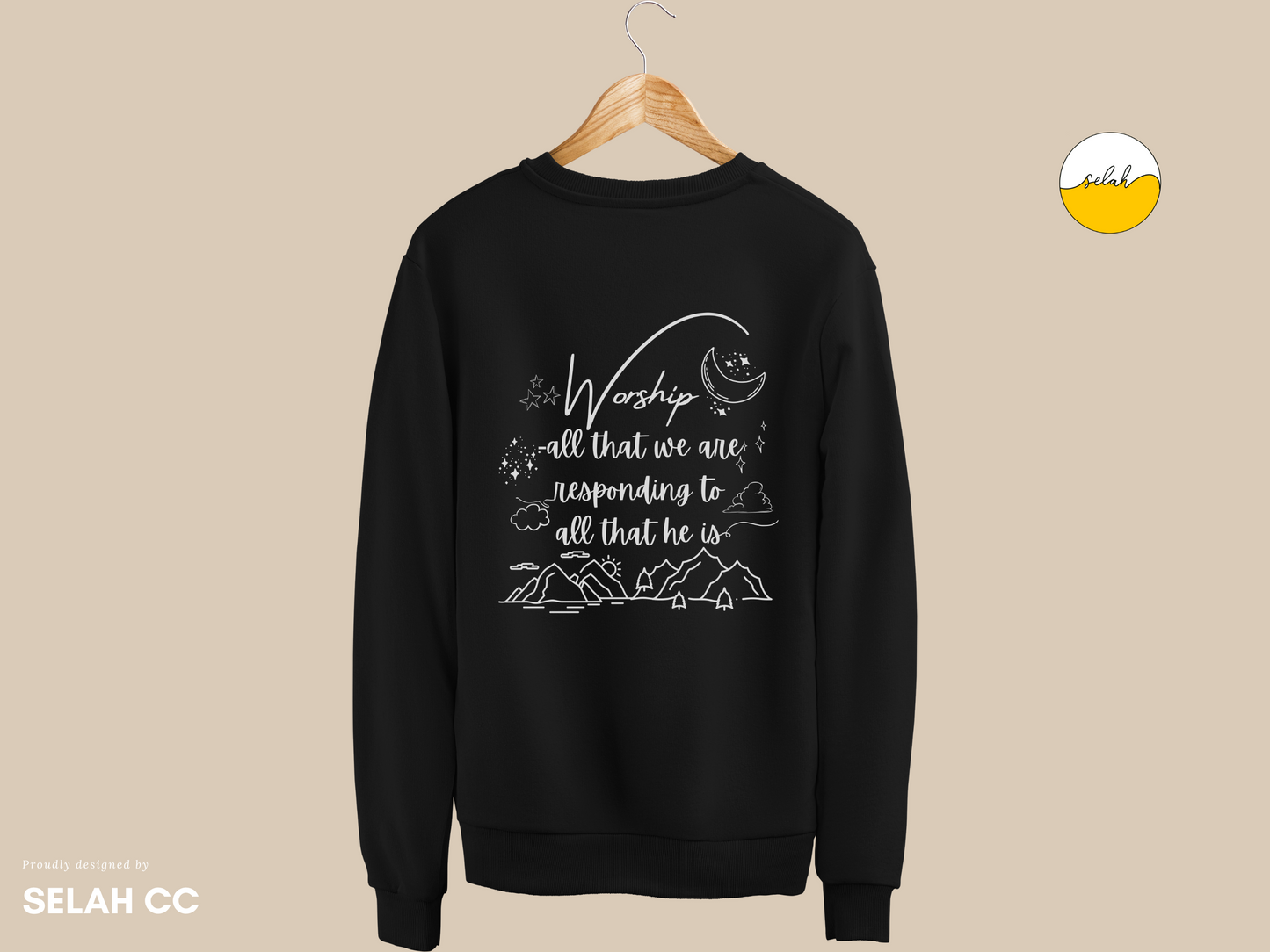 Selah Define Worship Sweatshirt with Modern Christian Doodle Art
