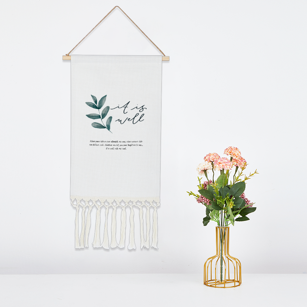 It is Well with my Soul Tapestry, Bible Verse Linen Tapestry with Tassel | Christian Wall Hanging