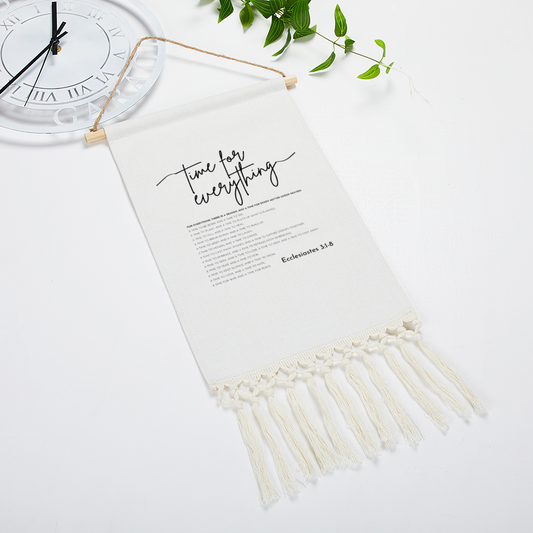 Time for Everything Bible Verse Linen Tapestry with Tassel | Ecclesiastes 3 Wall Hanging