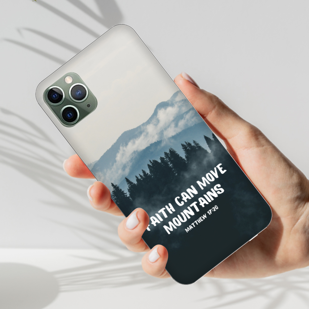 Faith Can Move Mountains iPhone Case, Bible Verse iPhone Case, Christian Soft Silicone iPhone Cover