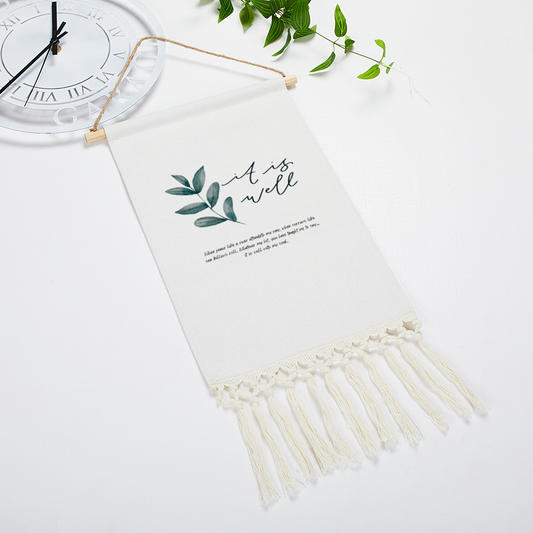 It is Well with my Soul Tapestry, Bible Verse Linen Tapestry with Tassel | Christian Wall Hanging