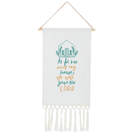 As for me and my house, we will serve the Lord Bible Verse Linen Tapestry with Tassel Cotton Linen Wall Hanging