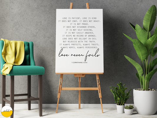 Love Never Fails 1 Corinthians 13 Bible Verse Framed Canvas Print