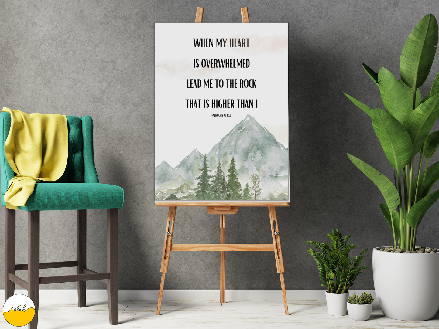 When my heart is overwhelmed lead me to the Rock that is higher than I, Psalm 61 Bible Verse Framed Canvas Print