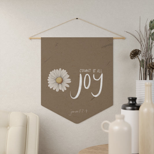 Count it all Joy Beige Pennant, James 1:2-4 Bible Verse Wall Tapestry Pennant with Wood dowel and Twine Frame