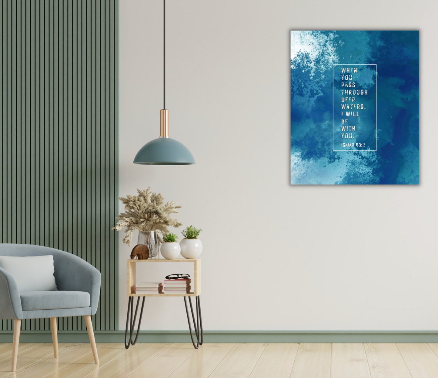 When you pass through deep waters, I will be with you | Isaiah 43:2 Framed Canvas Wall Art