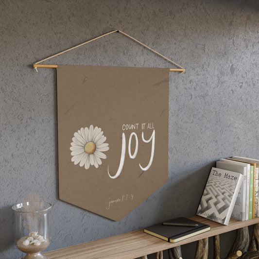 Count it all Joy Beige Pennant, James 1:2-4 Bible Verse Wall Tapestry Pennant with Wood dowel and Twine Frame