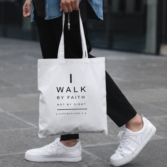 I Walk By Faith Canvas Tote Bag, Bible Verse Bag, Christian Accessories