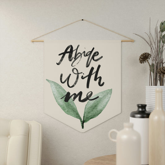 Abide with me Beige Pennant, Bible Verse Wall Tapestry Pennant with Wood dowel and Twine Frame