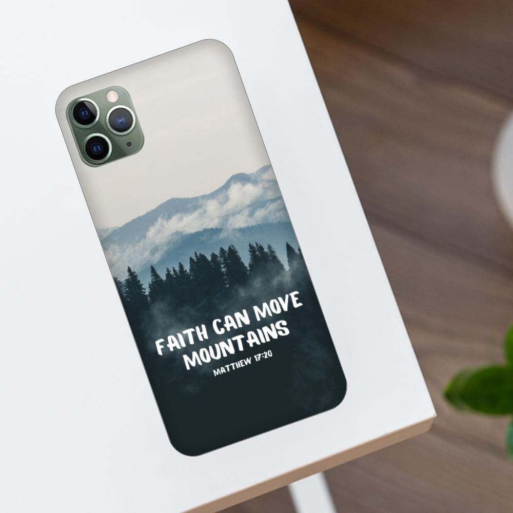 Faith Can Move Mountains iPhone Case, Bible Verse iPhone Case, Christian Soft Silicone iPhone Cover