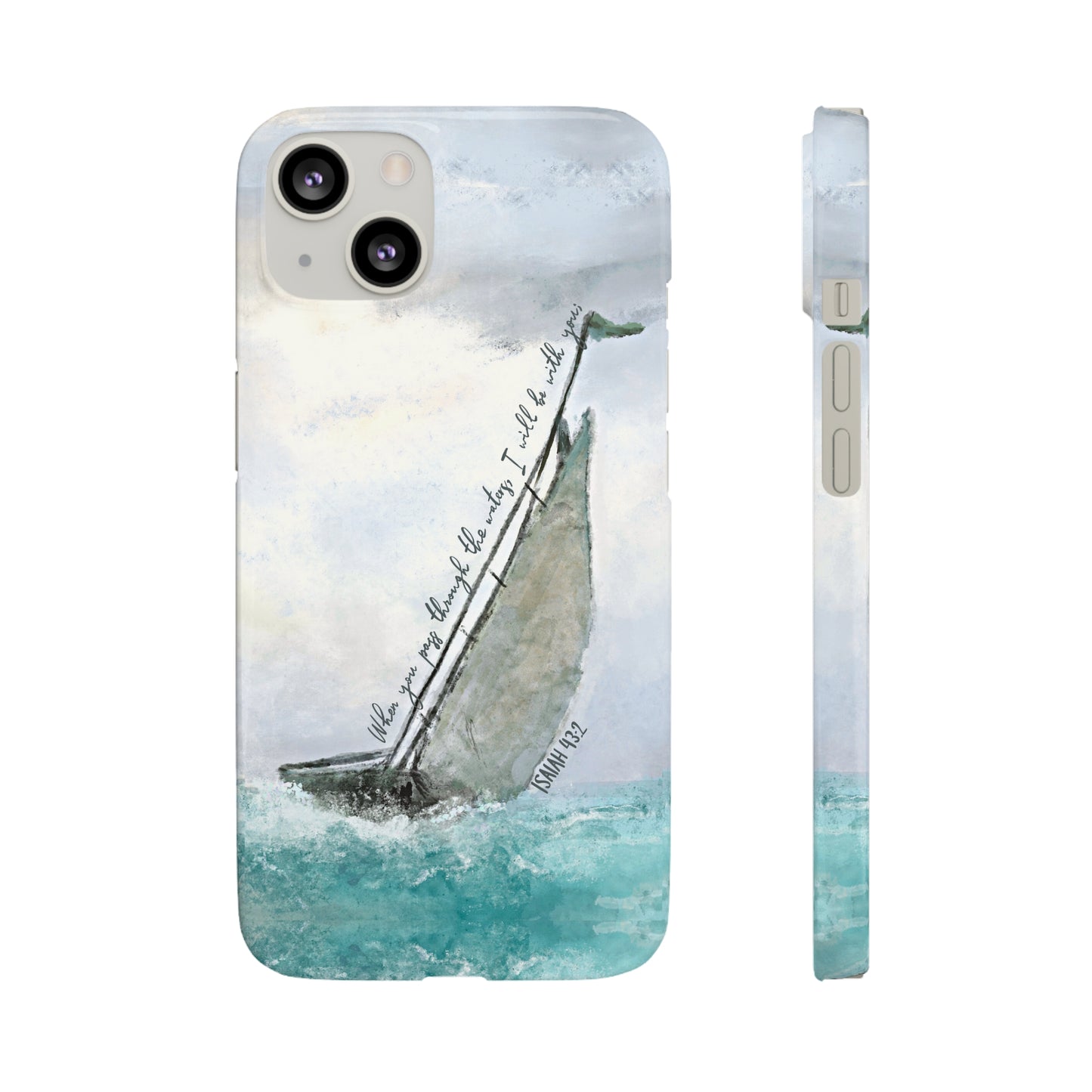 When you pass through the waters, I'll be with you Phone Case | Isaiah 43:2 Ocean themed Bible Verse Phone Case