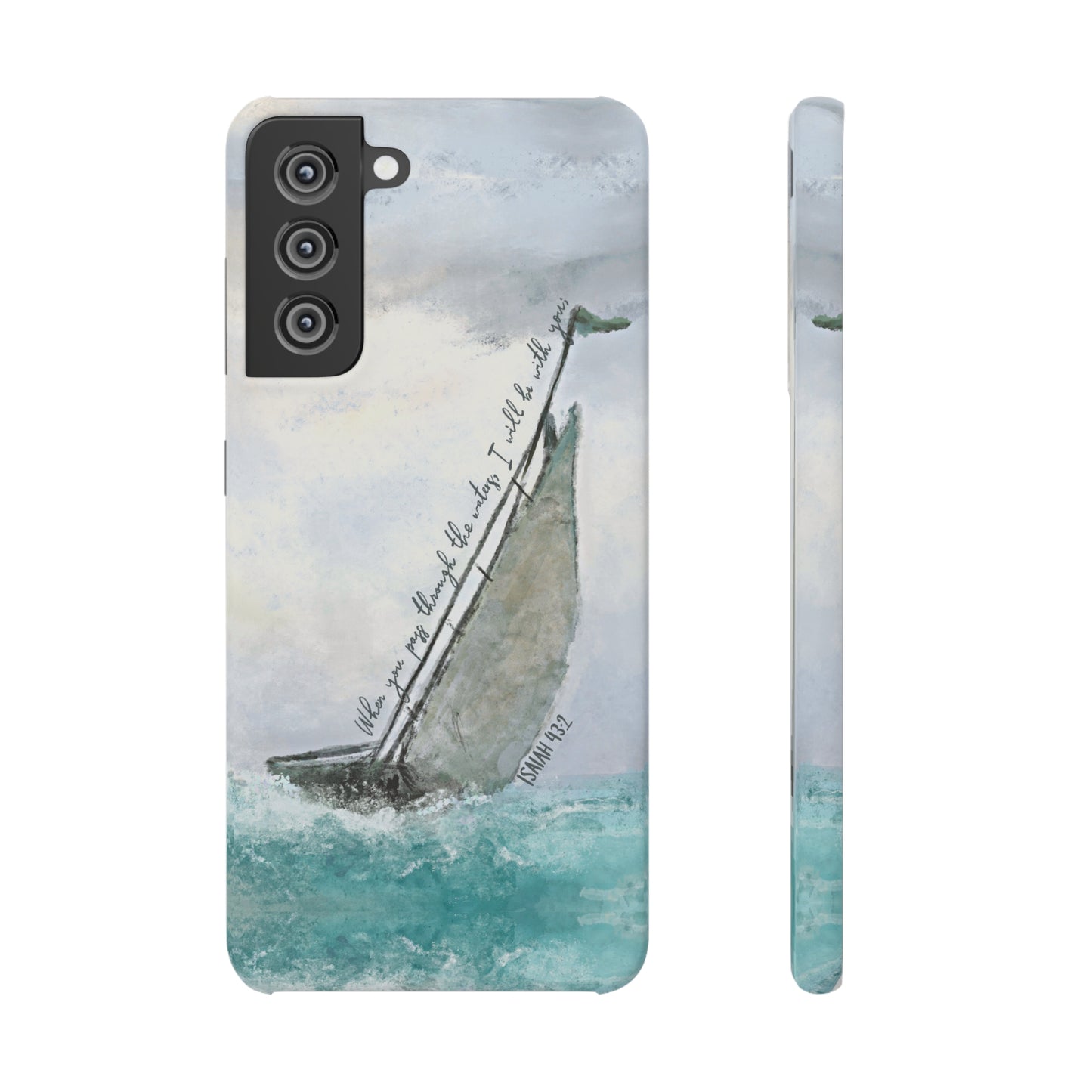 When you pass through the waters, I'll be with you Phone Case | Isaiah 43:2 Ocean themed Bible Verse Phone Case
