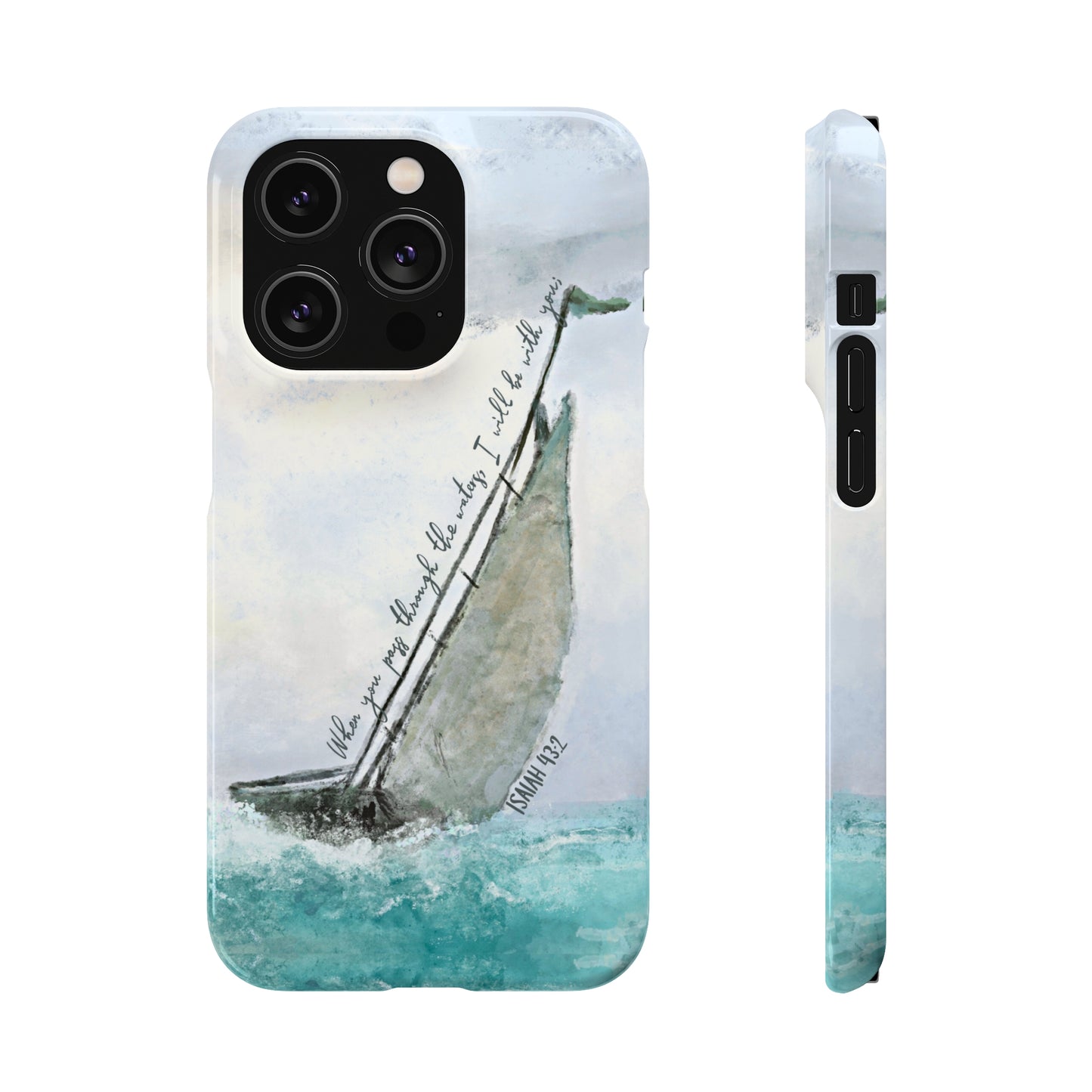 When you pass through the waters, I'll be with you Phone Case | Isaiah 43:2 Ocean themed Bible Verse Phone Case