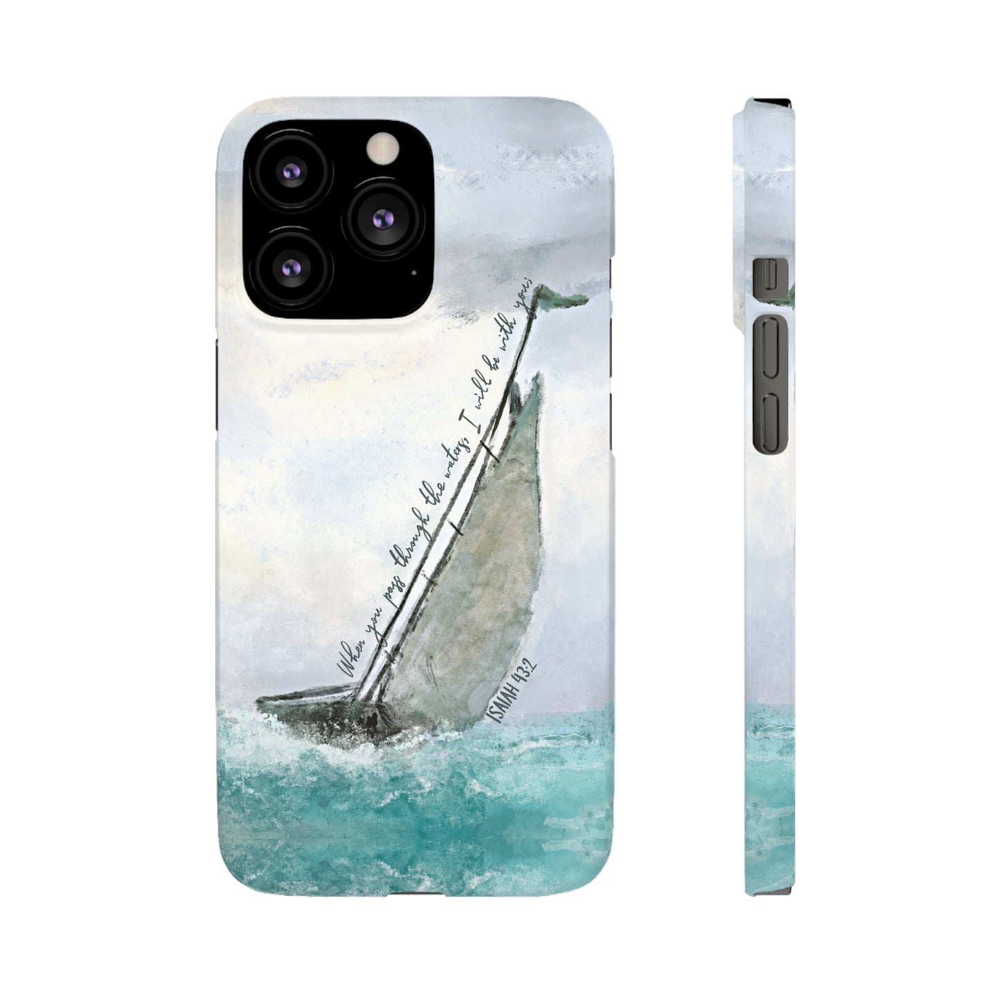 When you pass through the waters, I'll be with you Phone Case | Isaiah 43:2 Ocean themed Bible Verse Phone Case