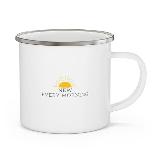 New Every Morning Christian Camping Mug Bible Verse Lamentations Coffee, Tea Metal Mug Enamel Cup