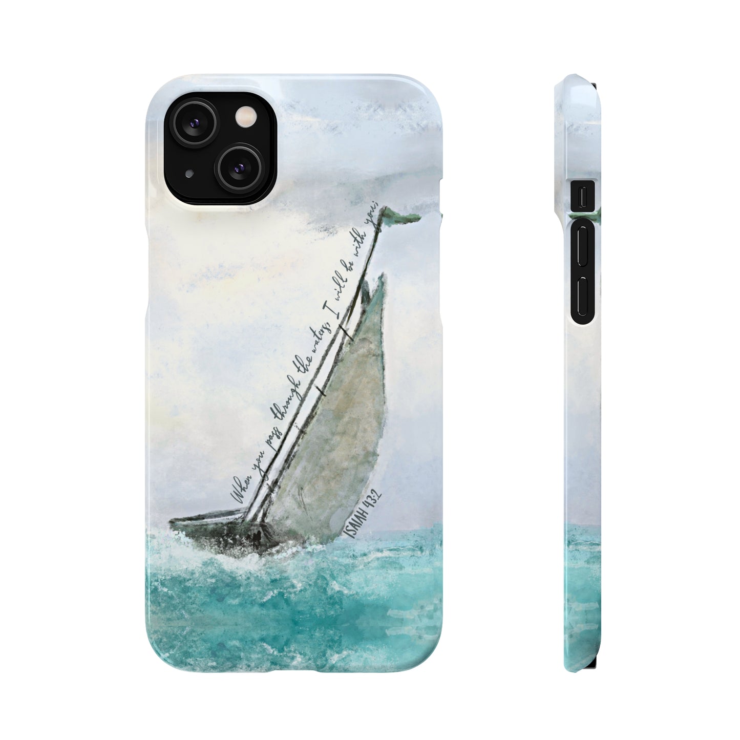 When you pass through the waters, I'll be with you Phone Case | Isaiah 43:2 Ocean themed Bible Verse Phone Case