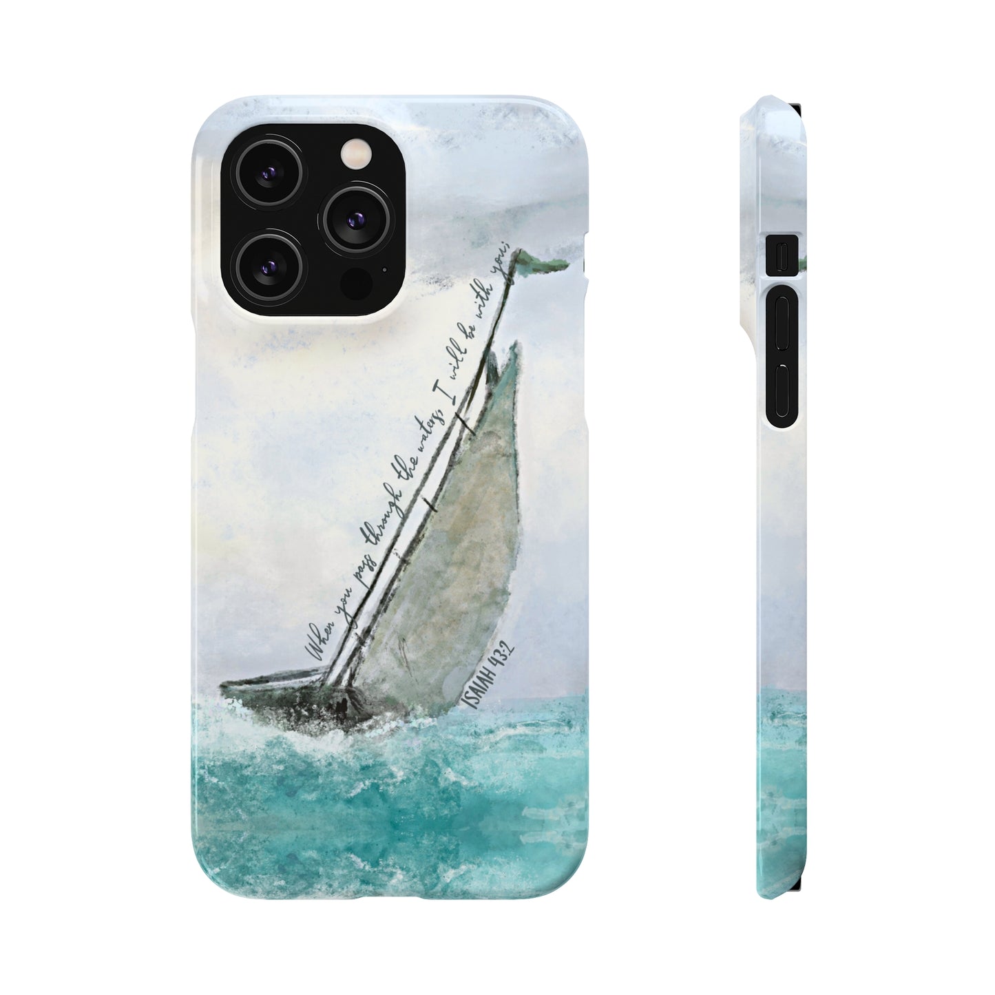 When you pass through the waters, I'll be with you Phone Case | Isaiah 43:2 Ocean themed Bible Verse Phone Case
