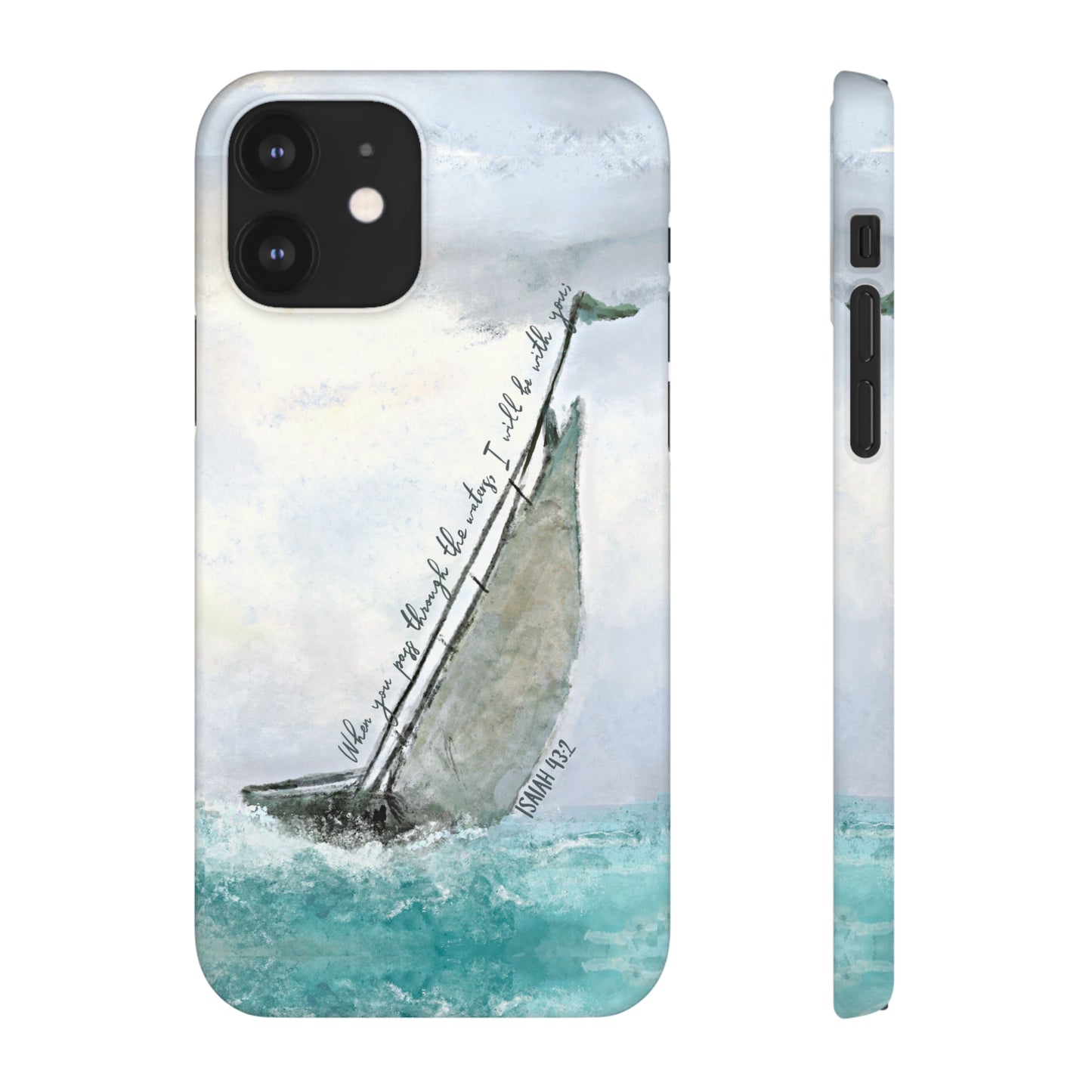 When you pass through the waters, I'll be with you Phone Case | Isaiah 43:2 Ocean themed Bible Verse Phone Case