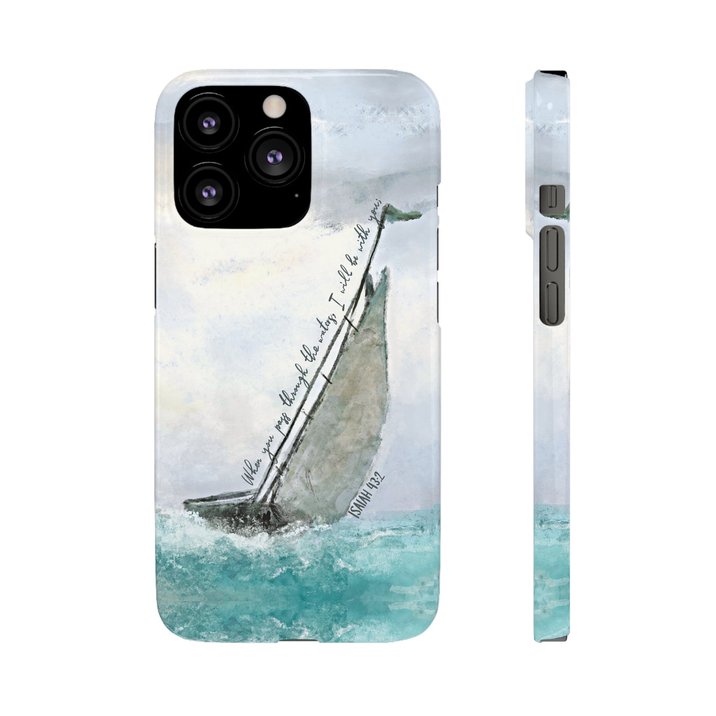 When you pass through the waters, I'll be with you Phone Case | Isaiah 43:2 Ocean themed Bible Verse Phone Case