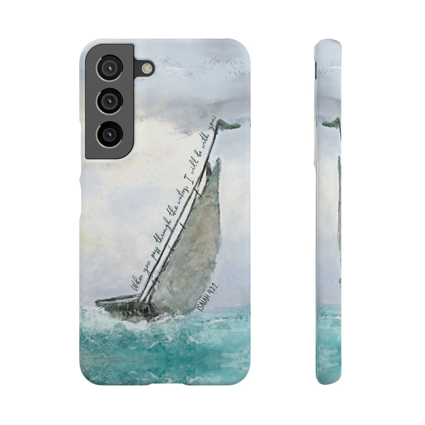 When you pass through the waters, I'll be with you Phone Case | Isaiah 43:2 Ocean themed Bible Verse Phone Case
