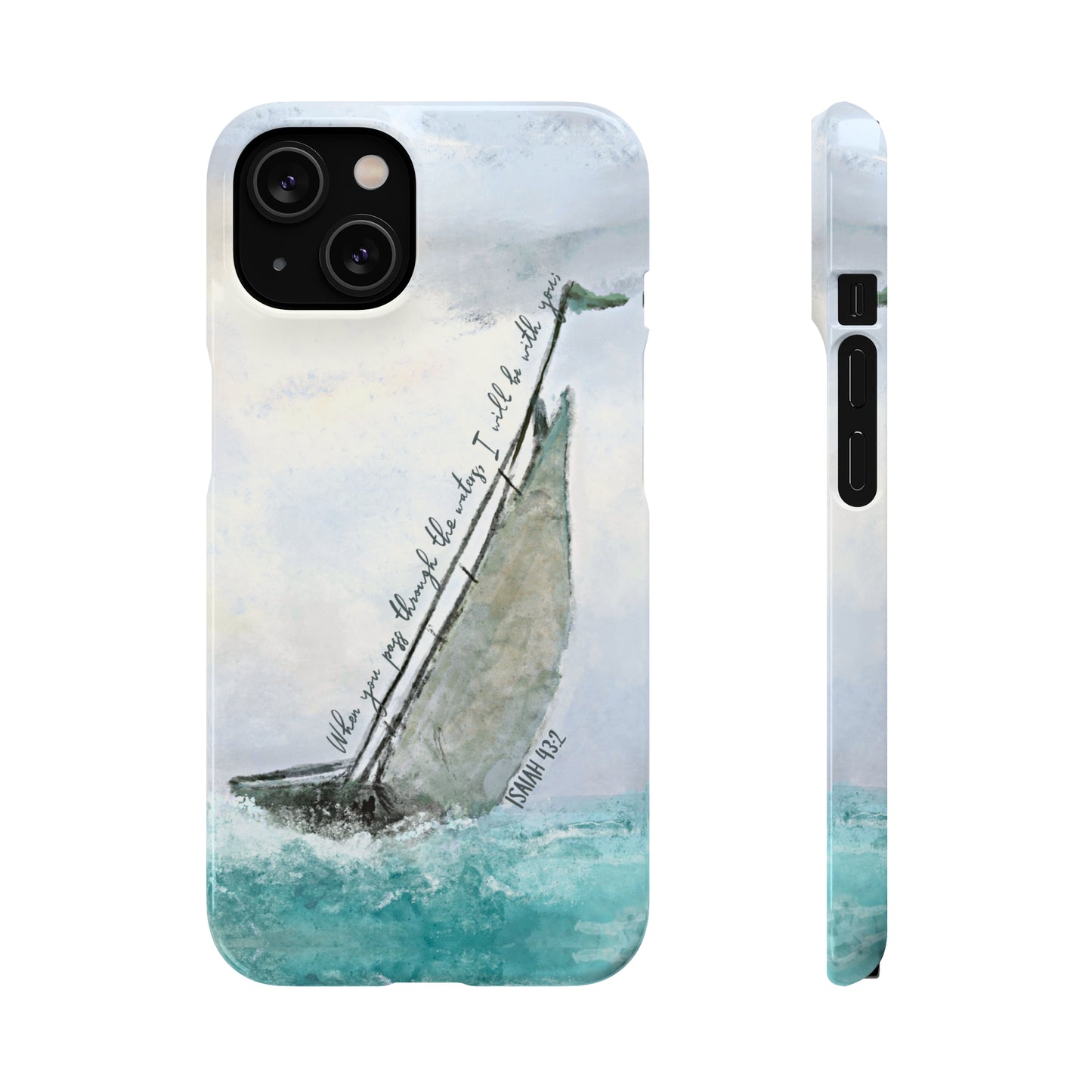 When you pass through the waters, I'll be with you Phone Case | Isaiah 43:2 Ocean themed Bible Verse Phone Case
