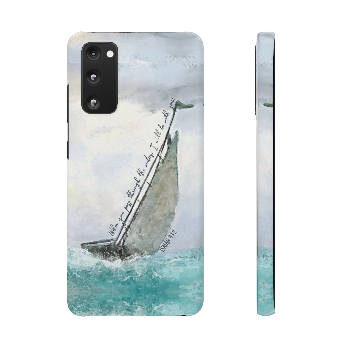 When you pass through the waters, I'll be with you Phone Case | Isaiah 43:2 Ocean themed Bible Verse Phone Case